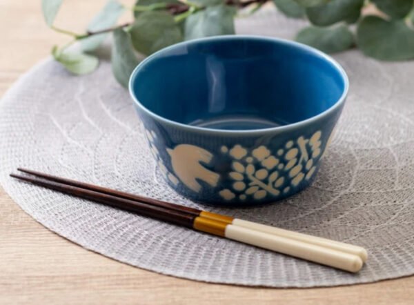 PLANTAREE 美濃燒碗寶藍色白鳥花朵款